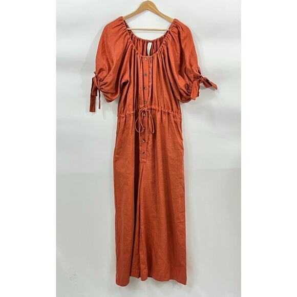ELIZA FAULKNER Sz XS/S Burnt Orange Terracotta Linen Jumpsuit - Picture 7 of 10